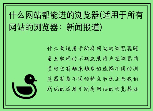 什么网站都能进的浏览器(适用于所有网站的浏览器:新闻报道)